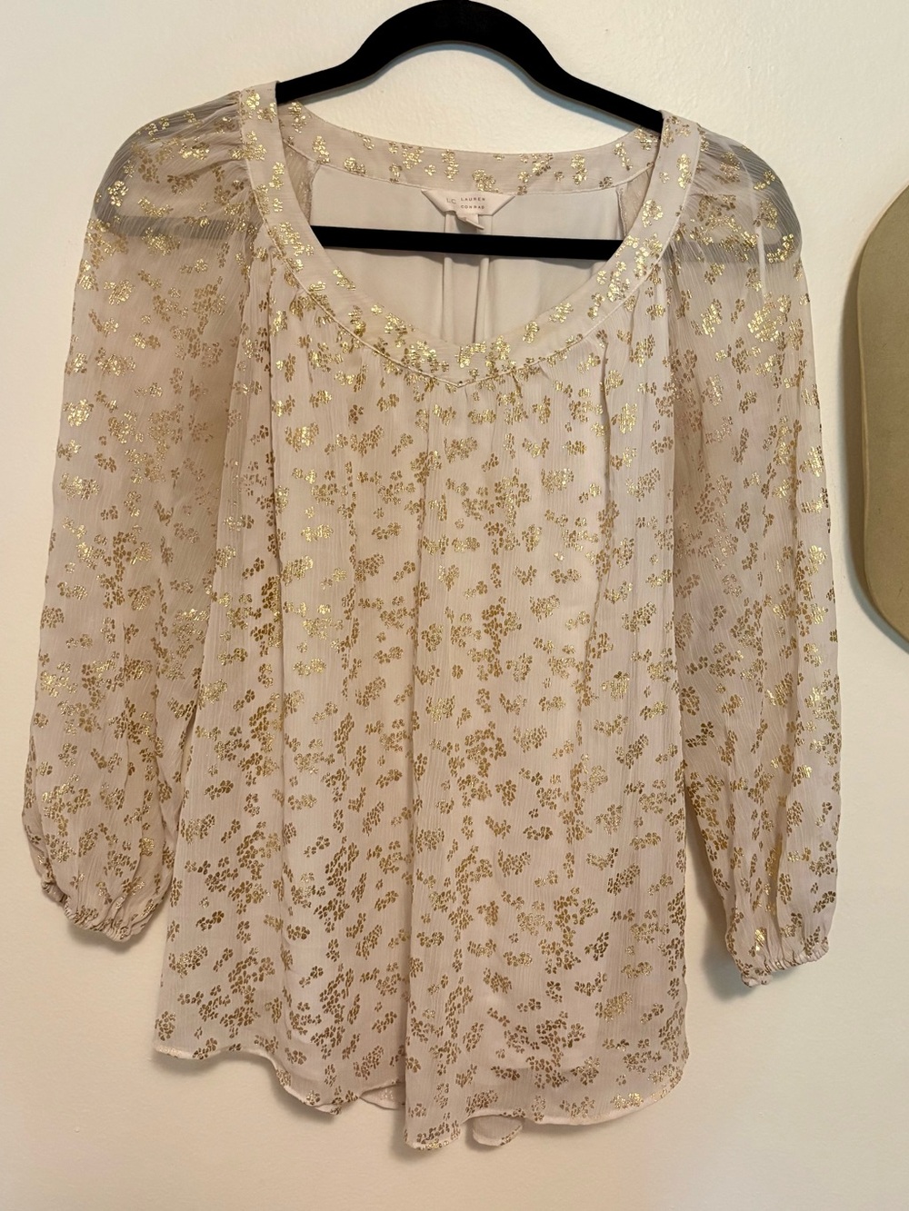 LC Lauren Conrad Cream Blouse with Gold Metallic Floral
